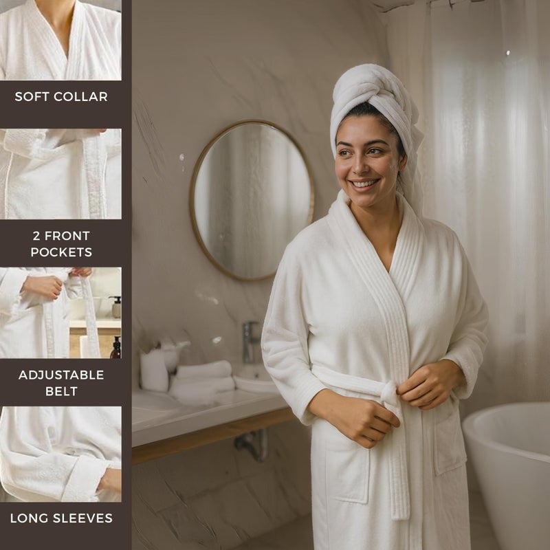 Jmr Usa Inc. Unisex 100% Cotton Terry Cloth Bathrobe â€“ Ideal Robe for Men & Women at Home, Spa, Hotel, Sauna, Pool, Bath & Shower - White - Image 3